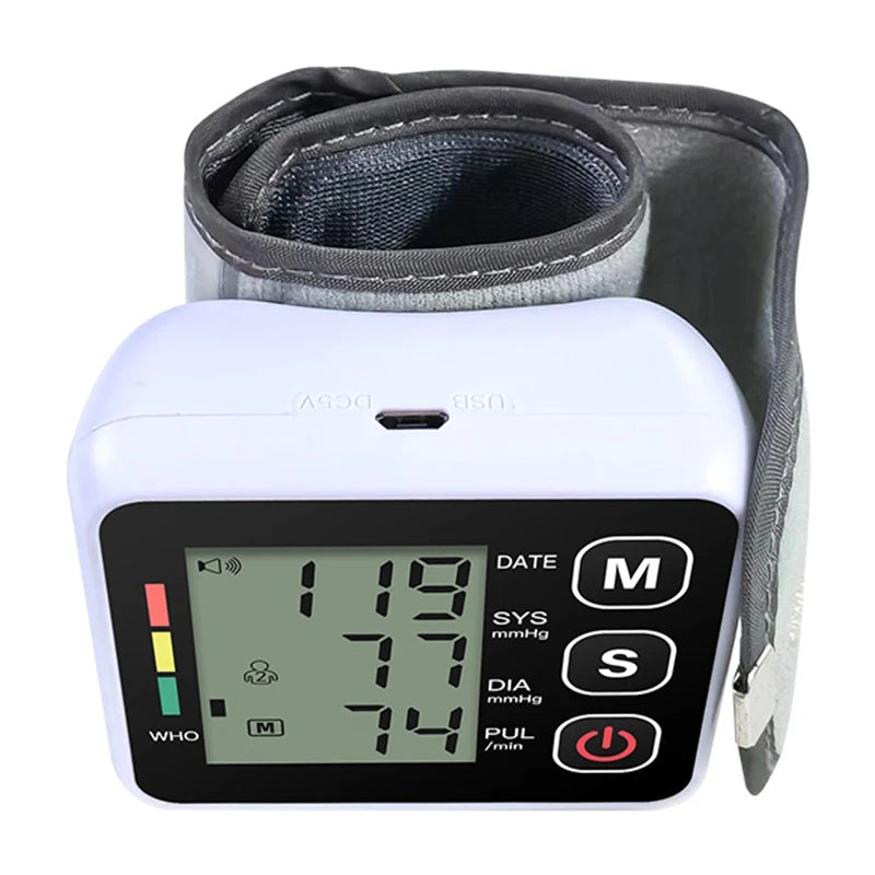 Monitor de pressão arterial digital de pulso médico medidor de frequência cardíaca e pulso esfigmomanômetro PR tela LCD portátil Cuidados de saúde