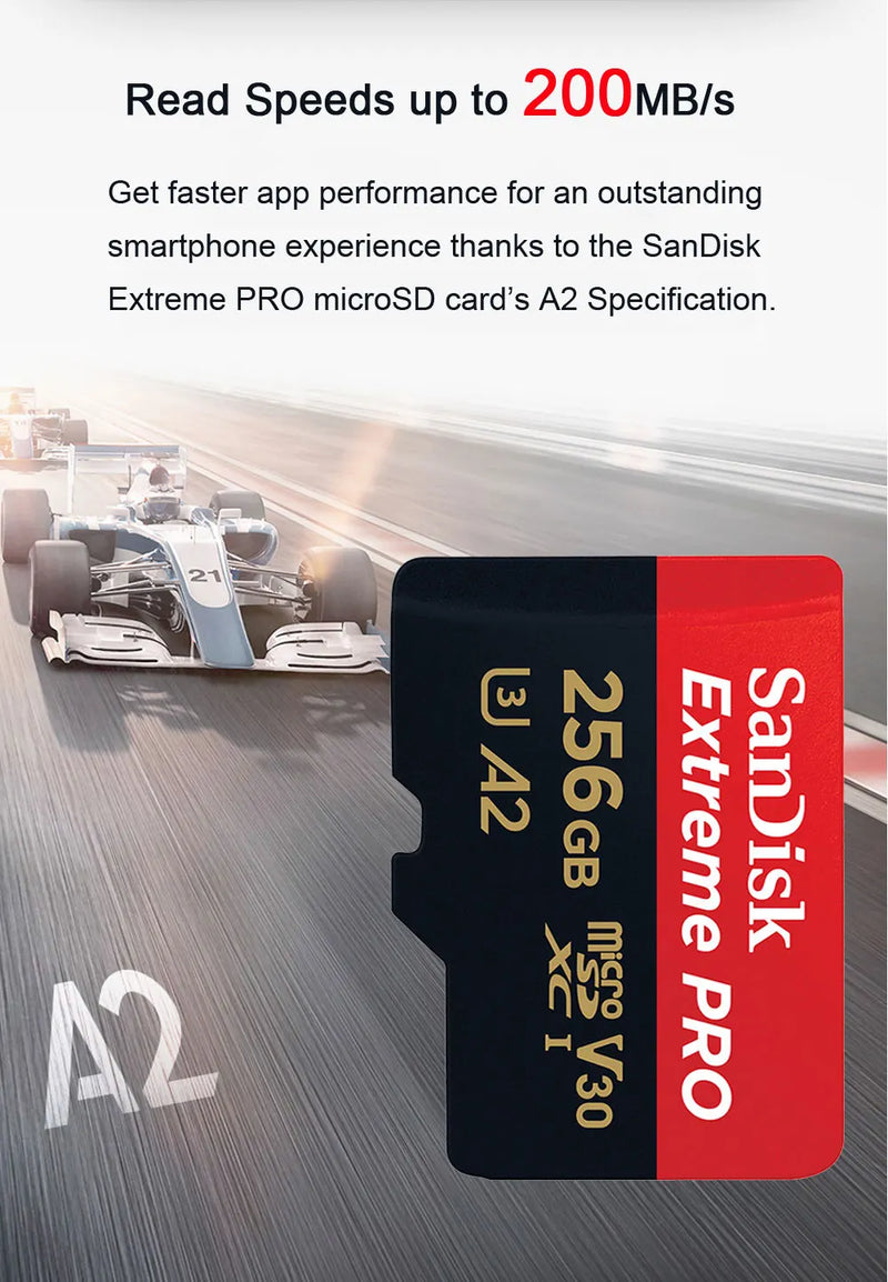 Cartão de memória SanDisk Extreme Pro Micro SD 256 GB UHS-I, cartão Micro SD 128 GB, cartão TF 64 GB, 200 MB/memória em classe 10 U3 V30 A2, capa para carro