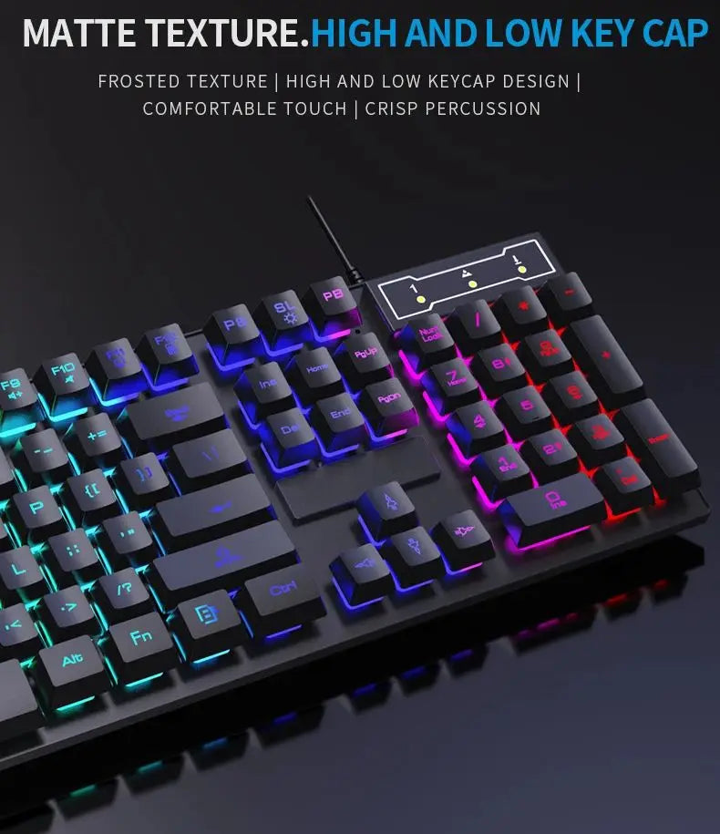 Teclado com fio de 104 teclas com retroiluminação RGB, luz respirável, conjunto de teclado e mouse ergonômico para jogos, laptop, Gamer Office