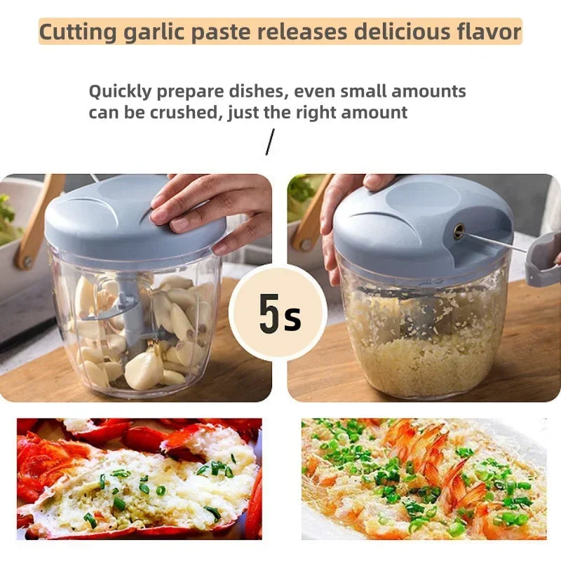 Moedor de carne manual de 500 ml, picador de alho giratório, triturador de alho, cortador de vegetais e cebola, picador de alimentos para cozinha
