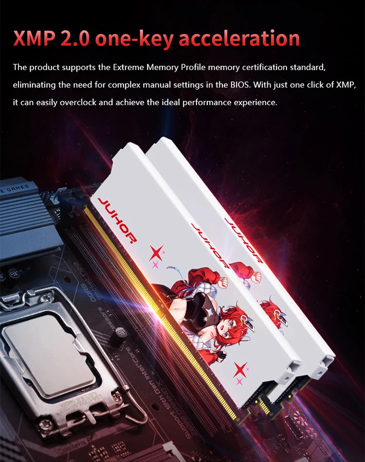 Juhor memoria RAM DDR4 8GB 16GB 3200MHz 3600MHz DI MM memória ram para jogos de mesa com dissipador de calor branco