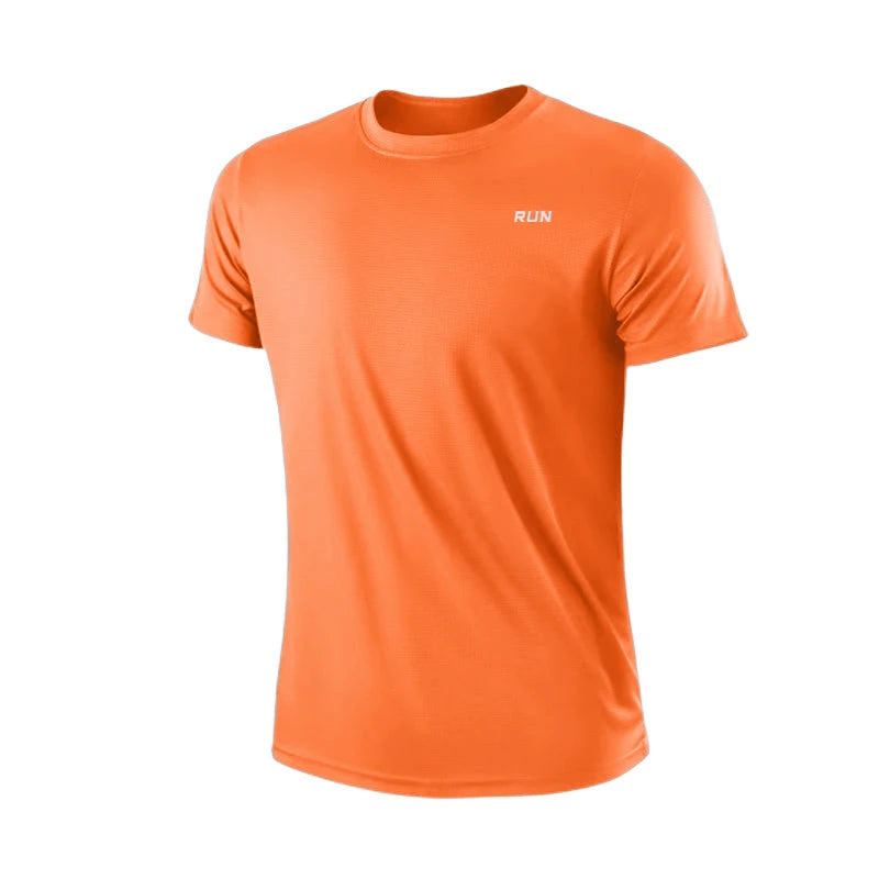 Camiseta masculina de manga curta com secagem rápida para academia e corrida, com absorção de umidade e gola redonda, para treino e exercícios, camiseta esportiva leve