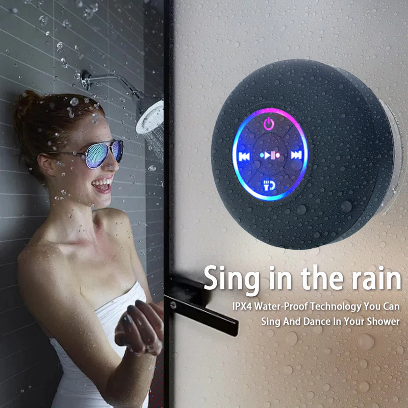 Alto-falante Bluetooth sem fio portátil LED IP X4 à prova d'água alto-falante externo banheiro grande ventosa mini caixa de som estéreo