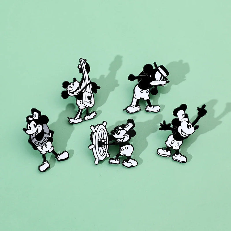 Broche de desenho animado Mickey Mouse de primeira geração, 5 peças, fofo, anime, o navio, chefe, rato, broche de esmalte, animal, moda, metal, distintivo, joia