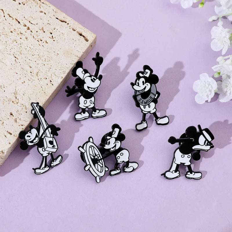 Broche de desenho animado Mickey Mouse de primeira geração, 5 peças, fofo, anime, o navio, chefe, rato, broche de esmalte, animal, moda, metal, distintivo, joia