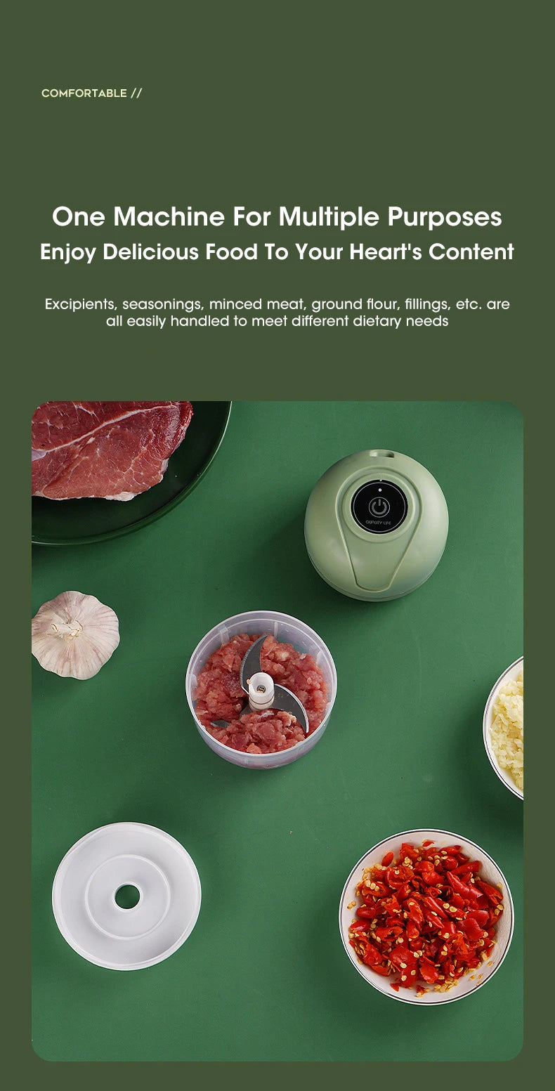 Triturador de alho elétrico de 250 ml, picador de alimentos para cozinha, moedor de carne portátil USB, picador de vegetais para utensílios de cozinha