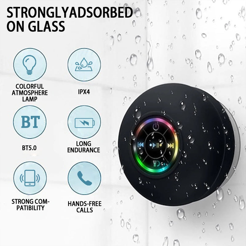 Alto-falante Bluetooth sem fio portátil LED IP X4 à prova d'água alto-falante externo banheiro grande ventosa mini caixa de som estéreo
