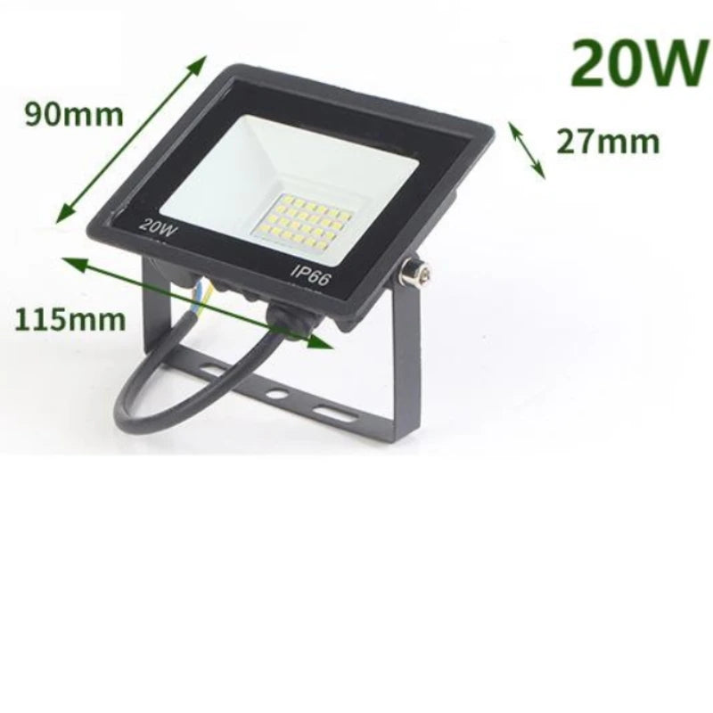 Holofote LED para área externa IP66 à prova d'água, 220V, 20W, 30W, 50W, 100W, lâmpada para jardim, varanda e pátio