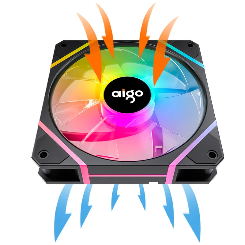 Ventilação de ventilador Aigo M12pro RGB OI boy A 120MM PC ventilador de gabinete de computador PWM 12cm branco CPU water cooler silencioso