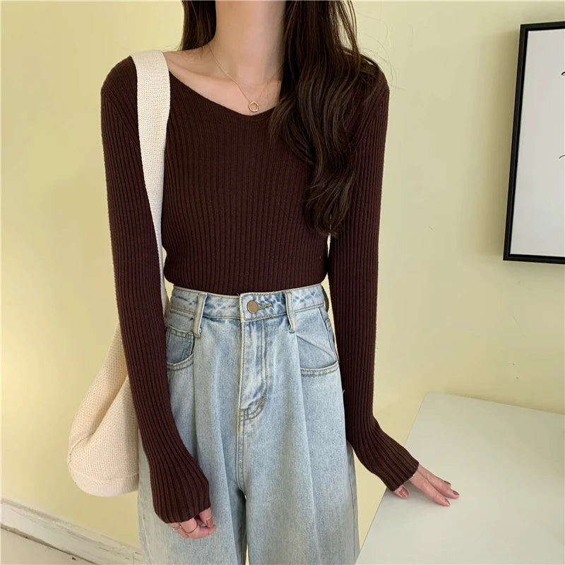 2025 Outono Inverno Mulheres Suéteres Casuais Manga Longa Malha Pulôver Suéter Feminino BÁSICO Sólido Jersey Tops Moda Roupas