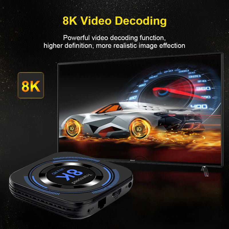 Trans Peed Android 12 TVB Ox All Winner H618 Dual WiFi Quad Core Cortex A53 Suporte 8K Vídeo 4K BT Voz Media Player Set Top Box
