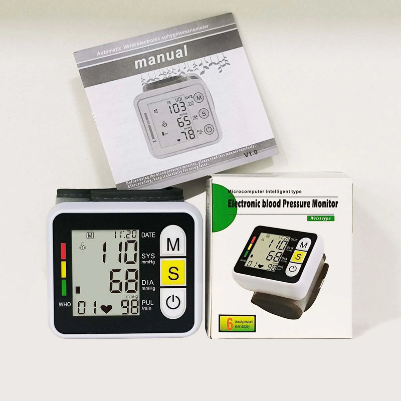 Monitor de pressão arterial digital de pulso médico medidor de frequência cardíaca e pulso esfigmomanômetro PR tela LCD portátil Cuidados de saúde