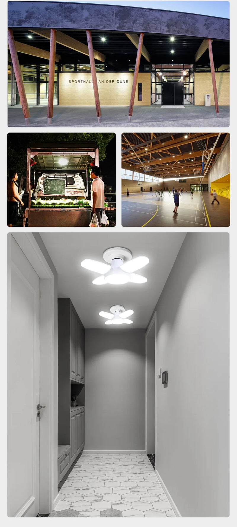 Lâmpada LED dobrável E27 de 28 W com ventilador AC220 V/110 V, 40 lâmpadas de deformação para iluminação de teto residencial, armazém e garagem, luz branca, lâmpada 6500 K