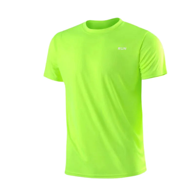 Camiseta masculina de manga curta com secagem rápida para academia e corrida, com absorção de umidade e gola redonda, para treino e exercícios, camiseta esportiva leve