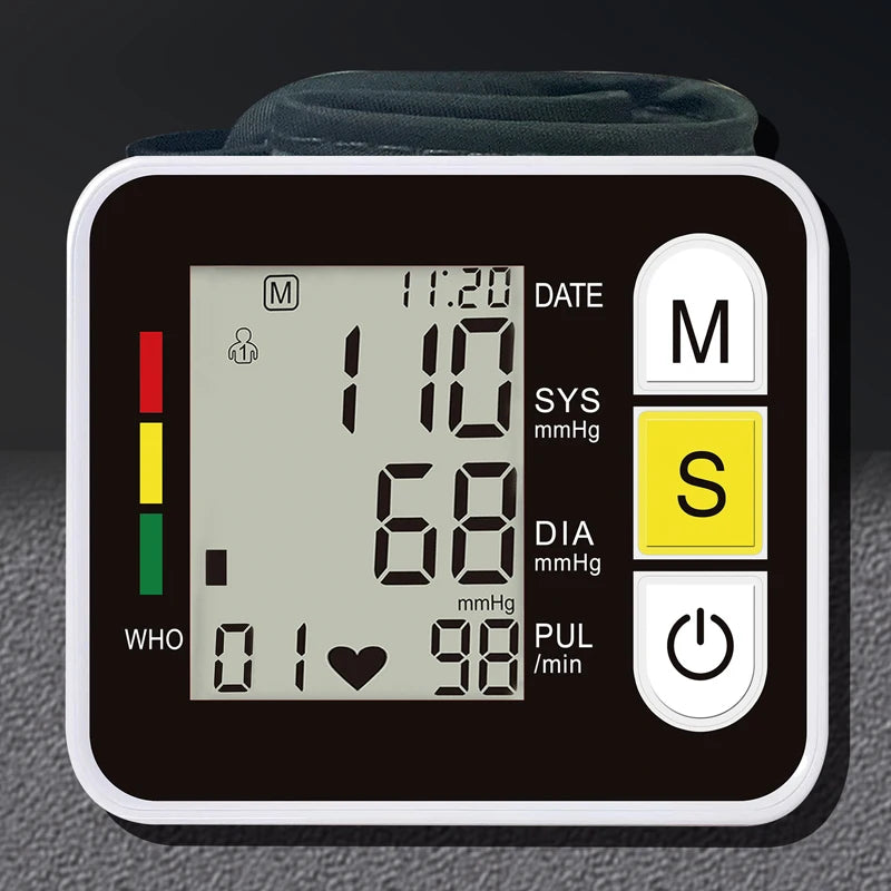 Monitor de pressão arterial digital de pulso médico medidor de frequência cardíaca e pulso esfigmomanômetro PR tela LCD portátil Cuidados de saúde