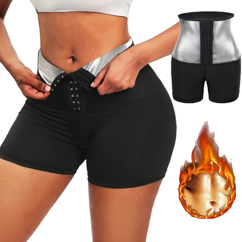 Calças de sauna com suor, shorts modeladores corporais, perda de peso, modelador de cintura feminino, barriga, quente, térmica, suor, fitness