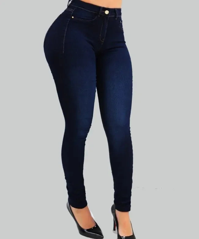 jeans de cor pura jeans de cintura alta