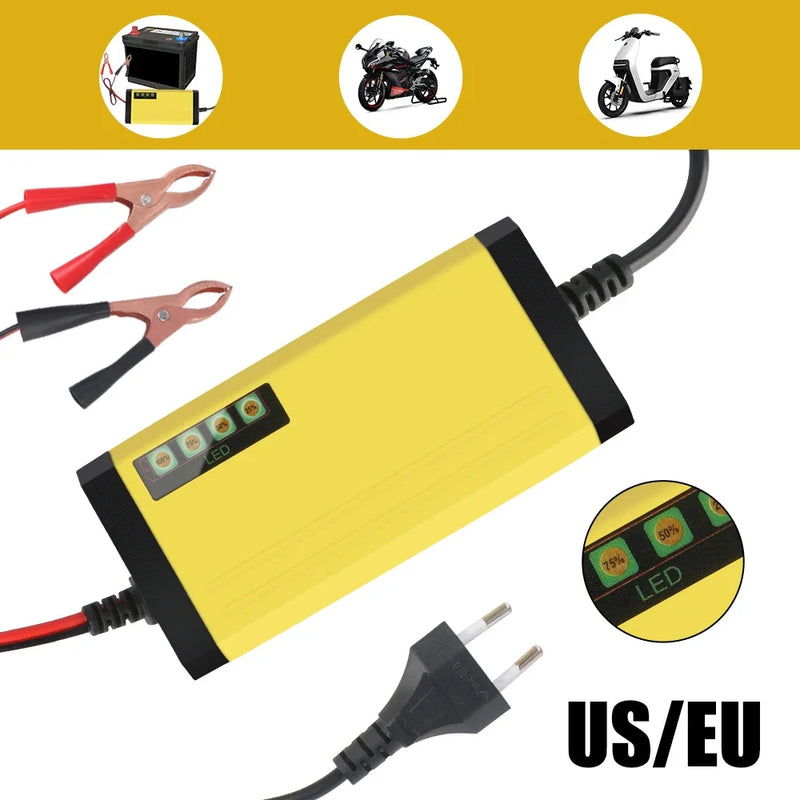 Carregador de bateria de carro 12V 2A 220V Power Puls Carregador de reparo de bateria de chumbo-ácido seca e úmida Carregador de bateria de caminhão para moto com display LED