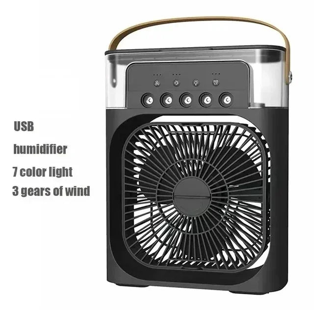 Umidificador portátil, ventilador, ar condicionado, USB, ventilador elétrico, luz noturna LED, névoa de água, divertido, 3 em 1, refrigerador de ar, umidificador para casa