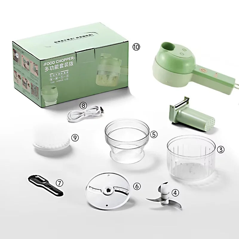 Conjunto de cortadores de vegetais elétricos 5 em 1, processador de alimentos portátil, recarregável e sem fio, máquina picadora para pimenta, alho e carne