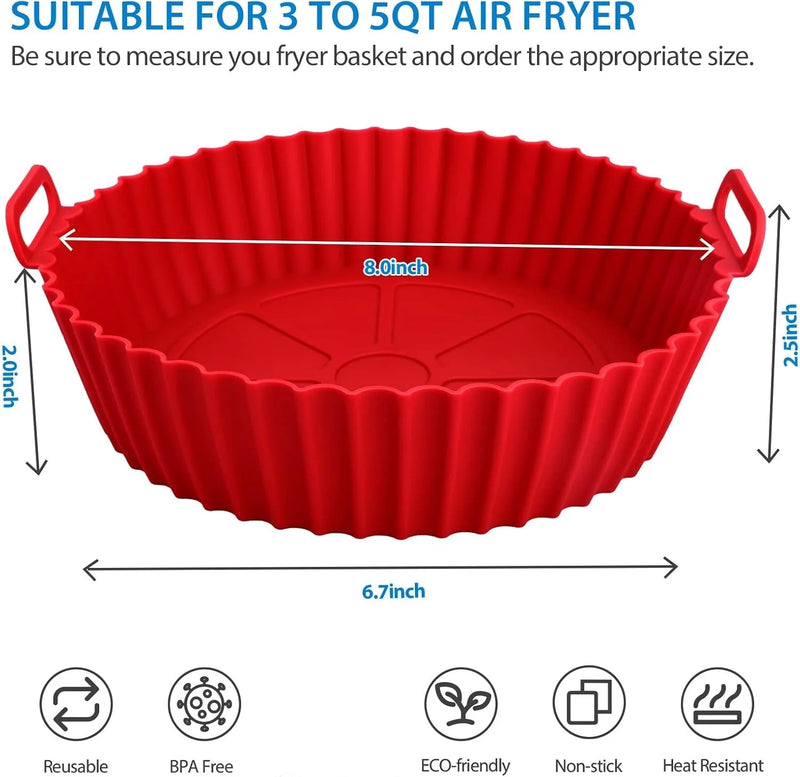 Cesta de silicone para Airfryer, assadeira reutilizável, molde de silicone para Airfryer, pizza, frango frito, cesta, forros para Airfryer, acessórios