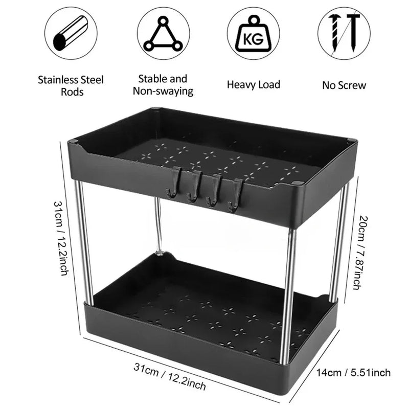 1/2 PCs organizador de armazenamento sob a pia, gaveta de 2 níveis, armário de rack multiuso, rack de armazenamento sob a pia, organizador de banheiro e cozinha