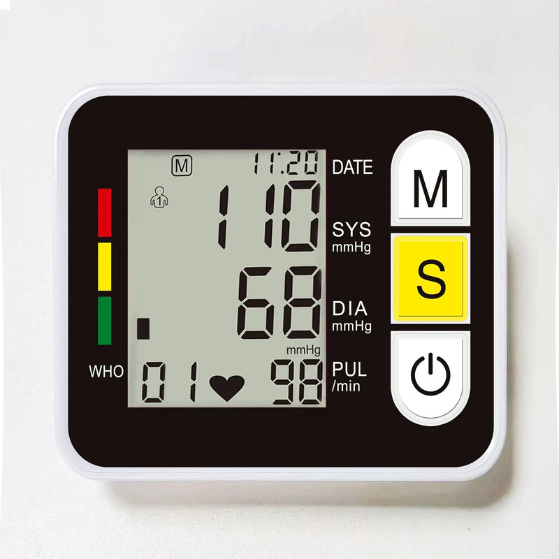 Monitor de pressão arterial digital de pulso médico medidor de frequência cardíaca e pulso esfigmomanômetro PR tela LCD portátil Cuidados de saúde