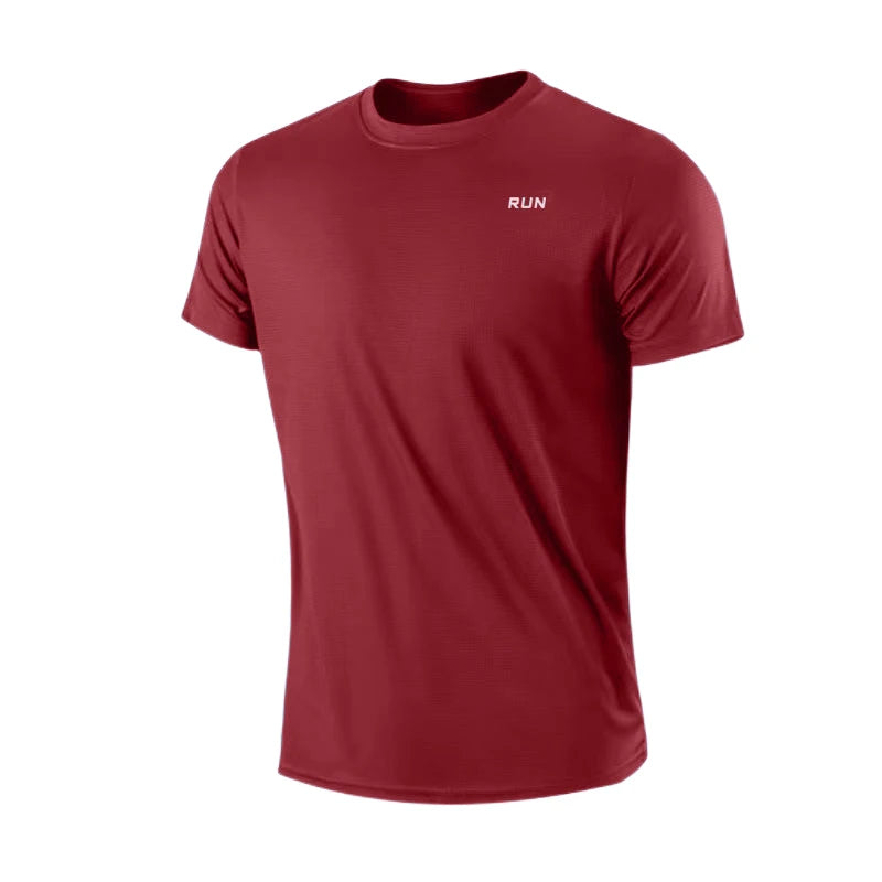Camiseta masculina de manga curta com secagem rápida para academia e corrida, com absorção de umidade e gola redonda, para treino e exercícios, camiseta esportiva leve
