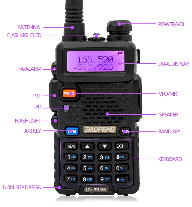5W 8W rádio bidirecional VHF UHF FM rádio portátil transceptor caça 16km