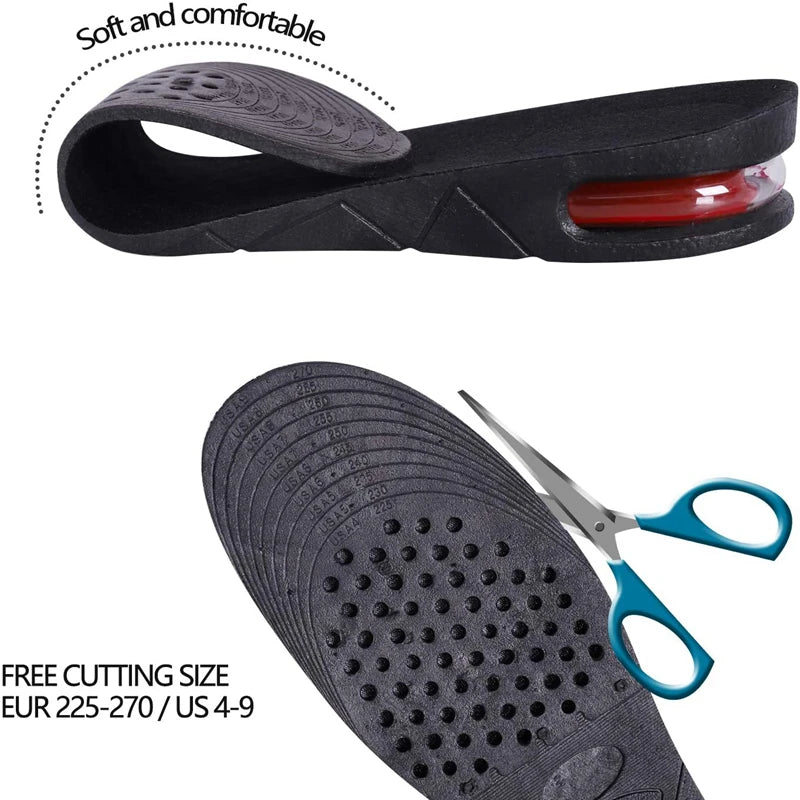 Palmilhas de aumento de altura com almofada de ar, palmilhas de elevação para sapatos, palmilhas para mulheres mais altas, palmilhas de 3 a 9 cm de altura variável