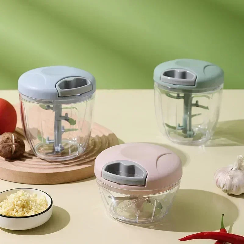 Moedor de carne manual de 500 ml, picador de alho giratório, triturador de alho, cortador de vegetais e cebola, picador de alimentos para cozinha