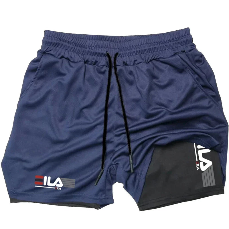 Shorts esportivos masculinos dois em um, respiráveis, casuais, de secagem rápida, de camada dupla, para corrida e esportes de verão, tamanho P-3XL