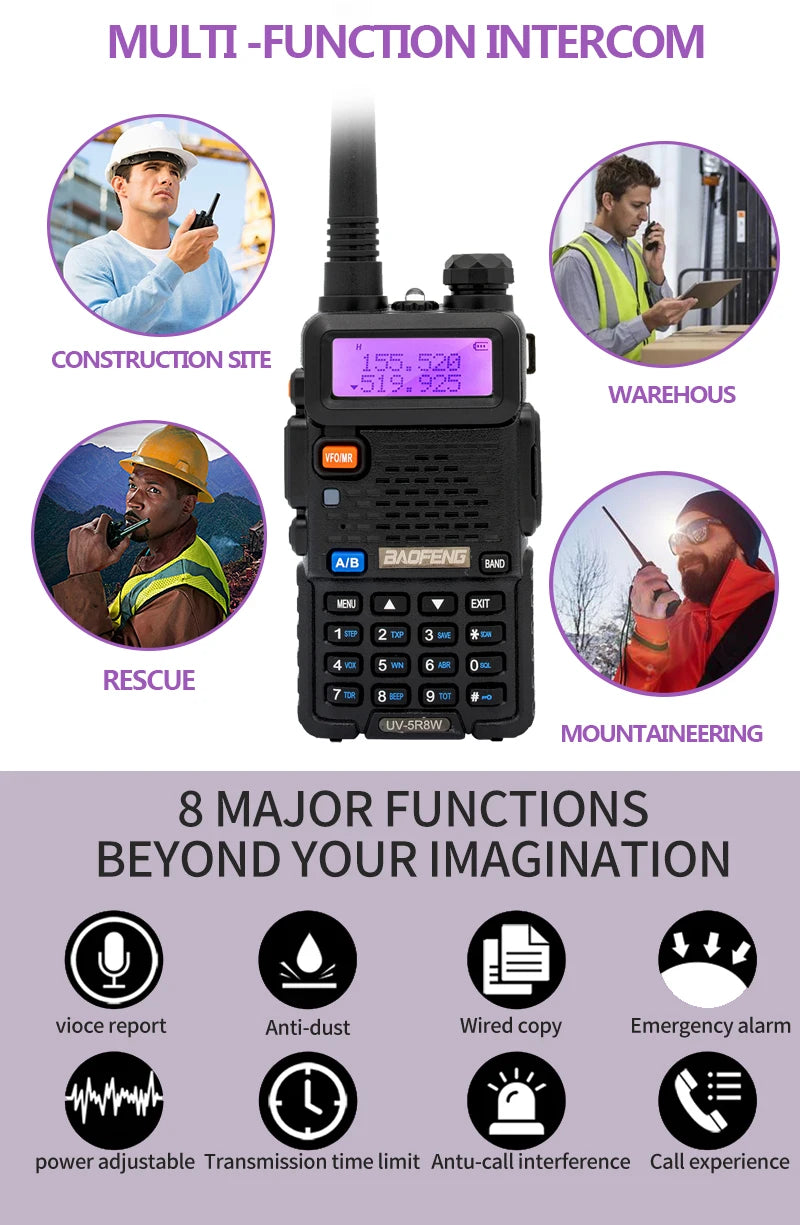 5W 8W rádio bidirecional VHF UHF FM rádio portátil transceptor caça 16km