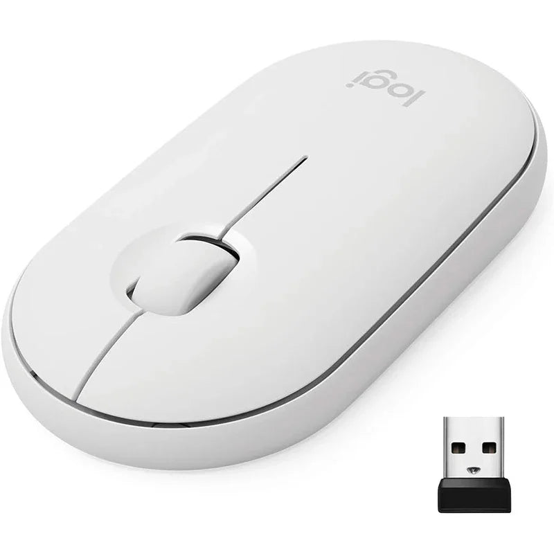 Mouse sem fio para tablet e laptop Logitech Pebble M350, Bluetooth, leve e fino, silencioso, para escritório, 2 em 1, com bateria/USB, estoque