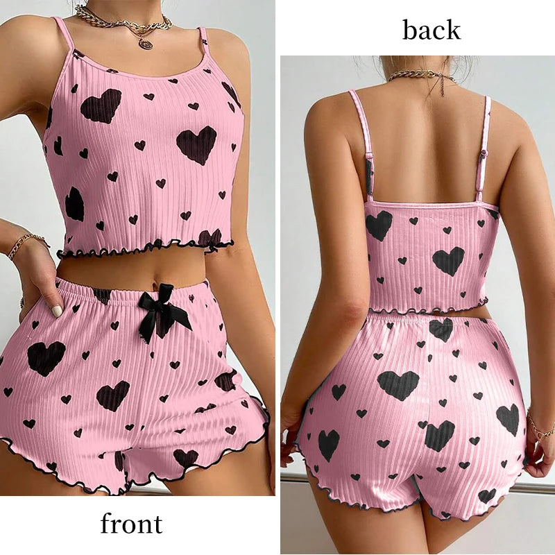 Mulheres spa jam ativo pijamas 2 peças regatas curtas e shorts SS ml branco ventilado macio casual amor impressão