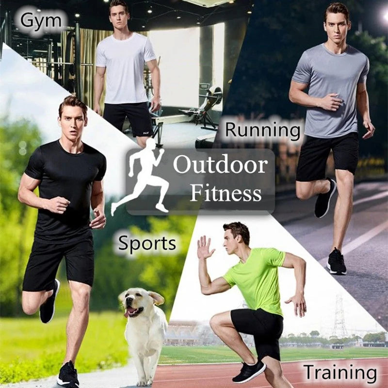 Camiseta masculina de manga curta com secagem rápida para academia e corrida, com absorção de umidade e gola redonda, para treino e exercícios, camiseta esportiva leve
