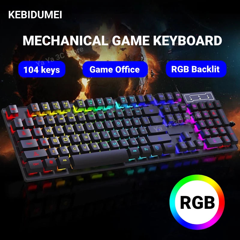 Teclado com fio de 104 teclas com retroiluminação RGB, luz respirável, conjunto de teclado e mouse ergonômico para jogos, laptop, Gamer Office