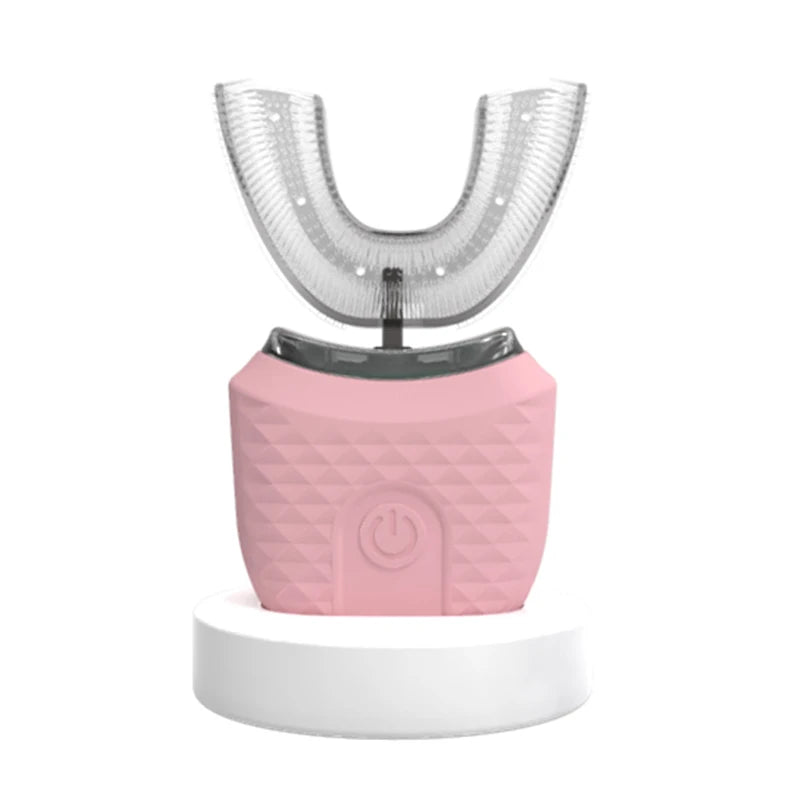Escova de dentes em formato de U, ultrassônica, 360 graus, branqueadora infantil, silicone, automática, elétrica