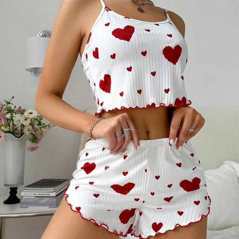 Mulheres spa jam ativo pijamas 2 peças regatas curtas e shorts SS ml branco ventilado macio casual amor impressão