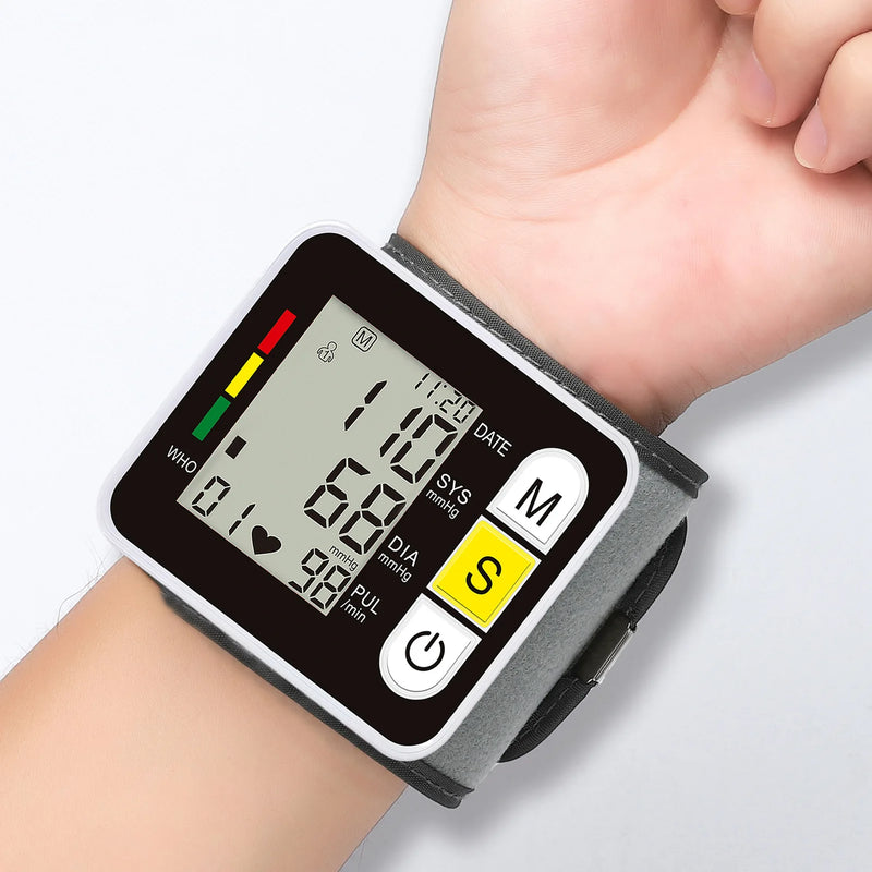 Monitor de pressão arterial digital de pulso médico medidor de frequência cardíaca e pulso esfigmomanômetro PR tela LCD portátil Cuidados de saúde