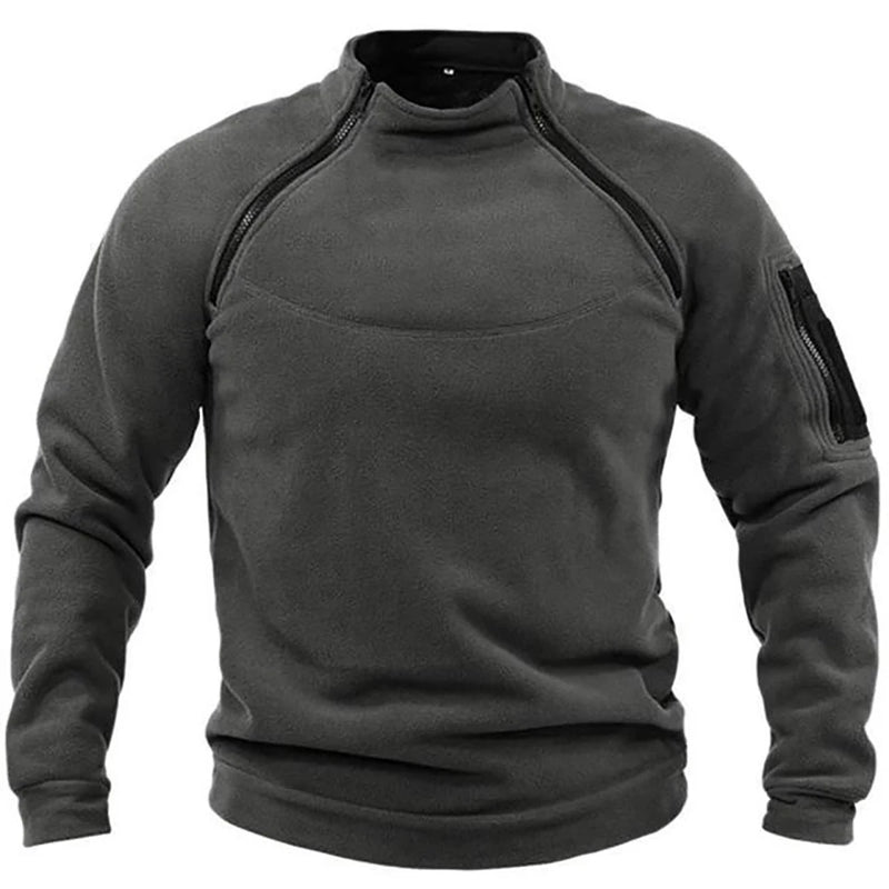 Jaqueta de lã tática masculina para atividades ao ar livre, roupas quentes com zíper, casaco à prova de vento e moletom térmico para caminhadas