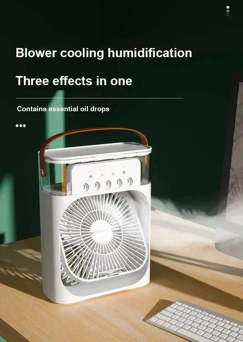 Umidificador portátil, ventilador, ar condicionado, USB, ventilador elétrico, luz noturna LED, névoa de água, divertido, 3 em 1, refrigerador de ar, umidificador para casa