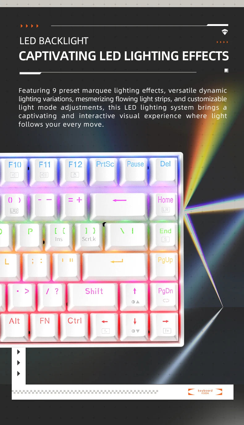 Teclado mecânico K500A-B84 MA Car 75% TK l com fio hot-swappable para jogos, retroiluminação em 6 cores, 84 teclas, para jogadores de PC e laptop