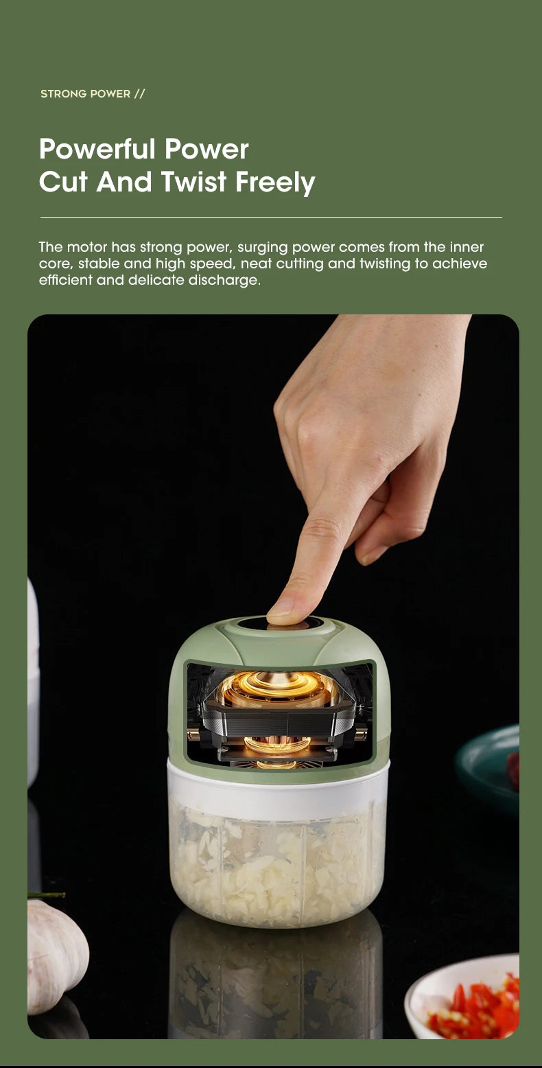 Triturador de alho elétrico de 250 ml, picador de alimentos para cozinha, moedor de carne portátil USB, picador de vegetais para utensílios de cozinha