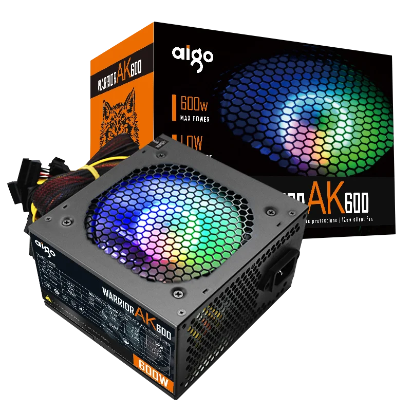 Fonte de alimentação AIG Oak PCP SU 500W 600W 700W 800W 1000W para jogos, ventilador RGB de 120 mm, fonte de alimentação para computador de mesa TX 220VA para BT C