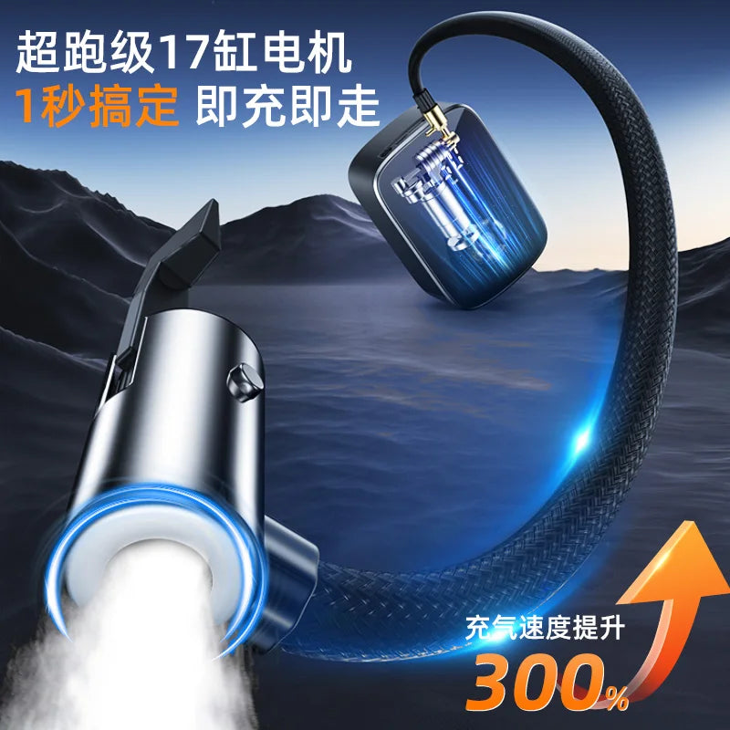 Bomba de ar para carro 4 em 1, compressor de ar com fio/sem fio, lanterna destacável, banco de energia de 4400 mAh, bomba de encher pneus portátil