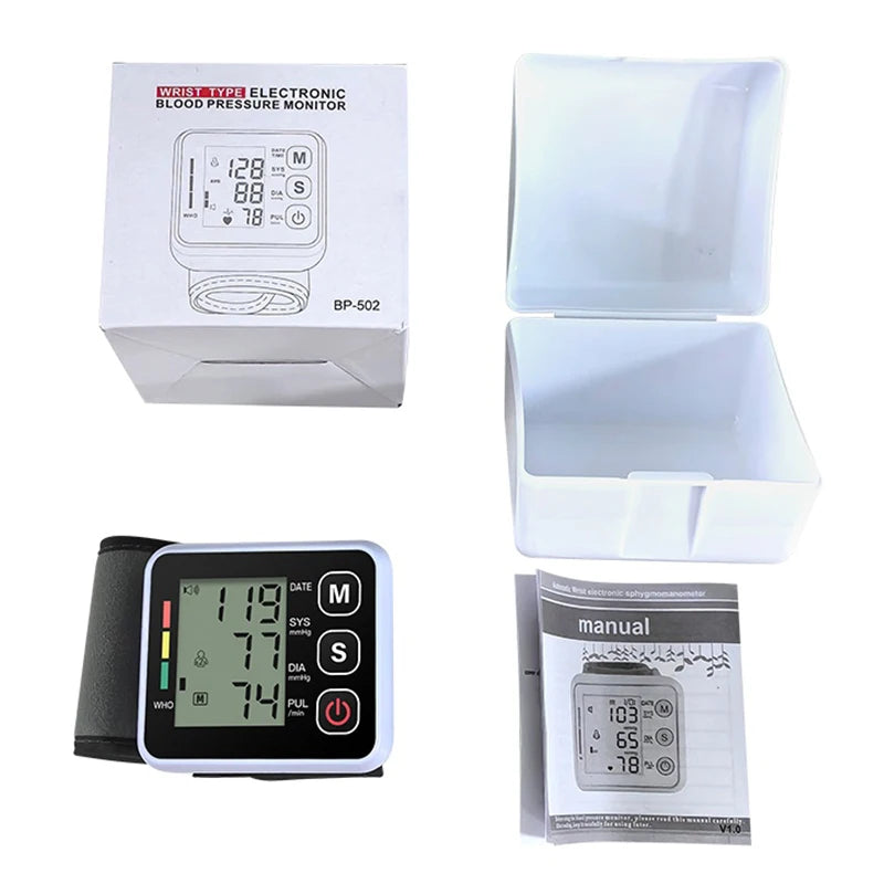 Monitor de pressão arterial digital de pulso médico medidor de frequência cardíaca e pulso esfigmomanômetro PR tela LCD portátil Cuidados de saúde
