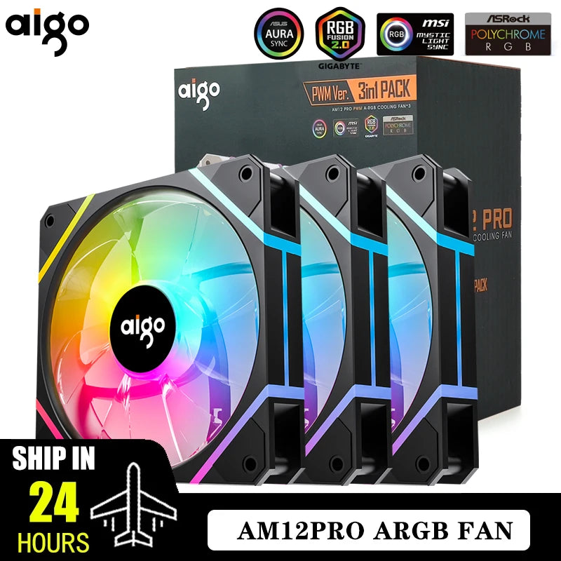 Ventilação de ventilador Aigo M12pro RGB OI boy A 120MM PC ventilador de gabinete de computador PWM 12cm branco CPU water cooler silencioso