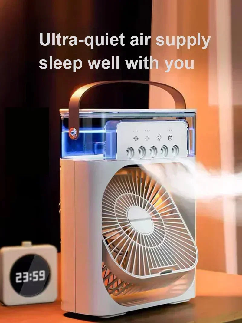 Umidificador portátil, ventilador, ar condicionado, USB, ventilador elétrico, luz noturna LED, névoa de água, divertido, 3 em 1, refrigerador de ar, umidificador para casa