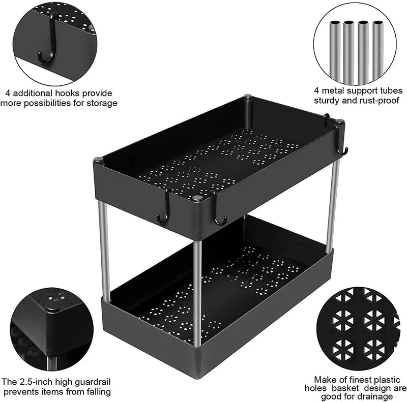 1/2 PCs organizador de armazenamento sob a pia, gaveta de 2 níveis, armário de rack multiuso, rack de armazenamento sob a pia, organizador de banheiro e cozinha